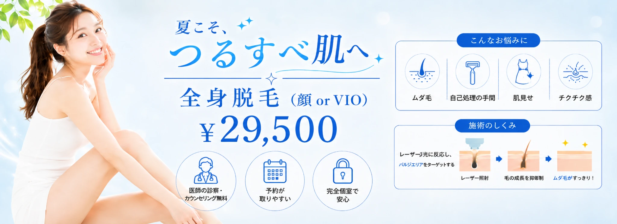 天神院 全身脱毛（顔またはVIO） 8月キャンペーン